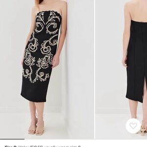 La Ligne Black Strapless Dress with White Embroidery